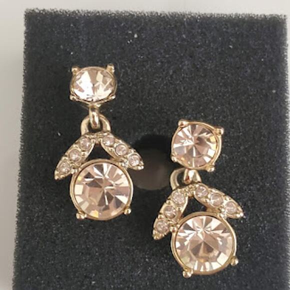 Givenchy Gold Tone Champagne Glass Crystal Drop Earrings Post Back Closure Small - Picture 3 of 6